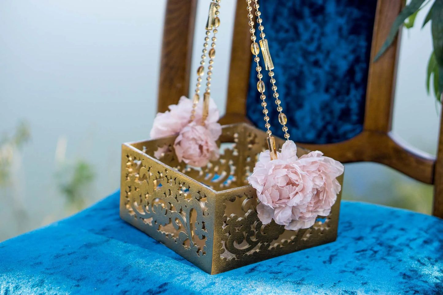 Decorative Gold Basket with Handmade Flowers