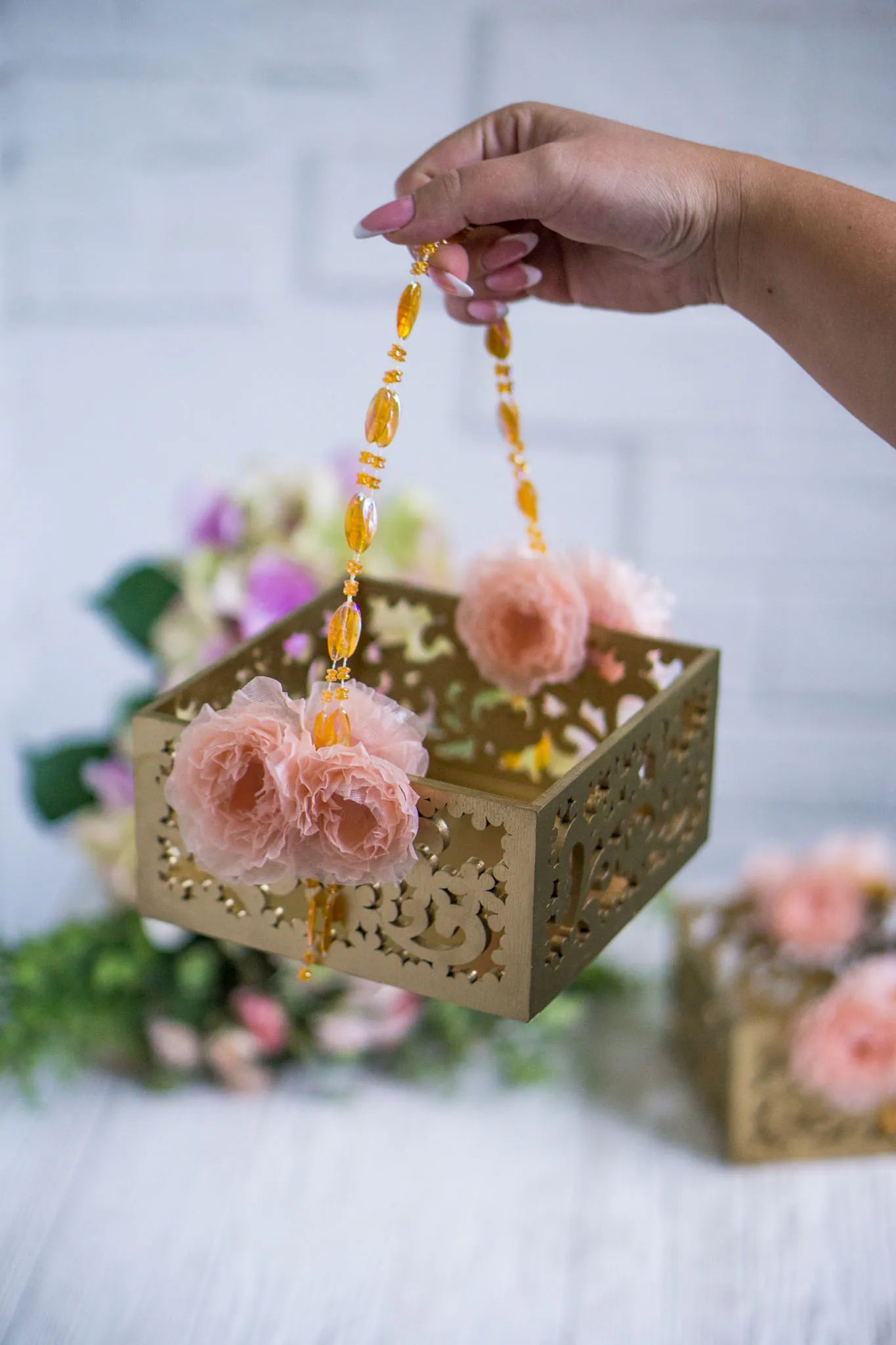 Elegant Gold Flower Girl Basket