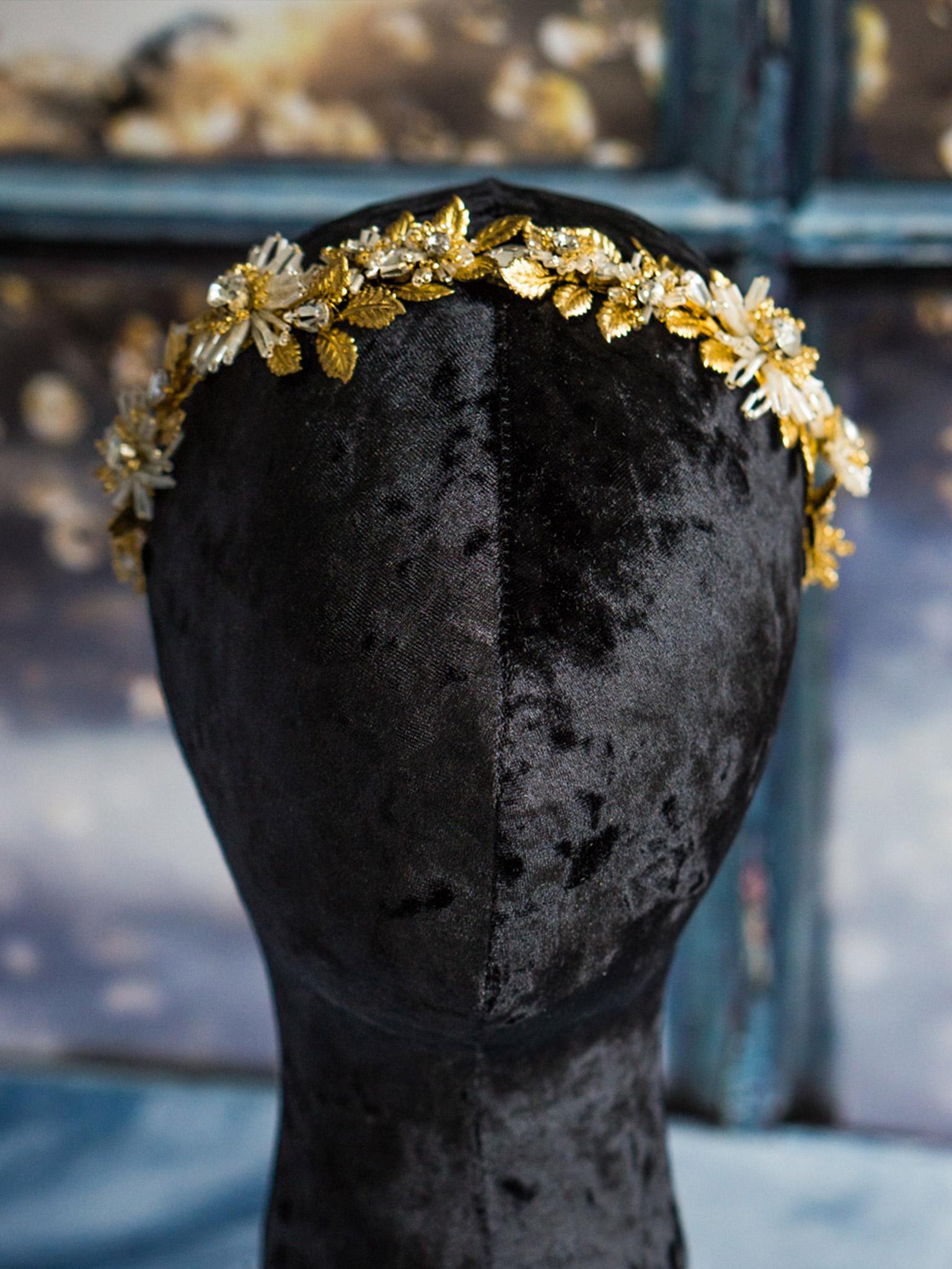 Romantic Floral Headband with Teardrop Crystals