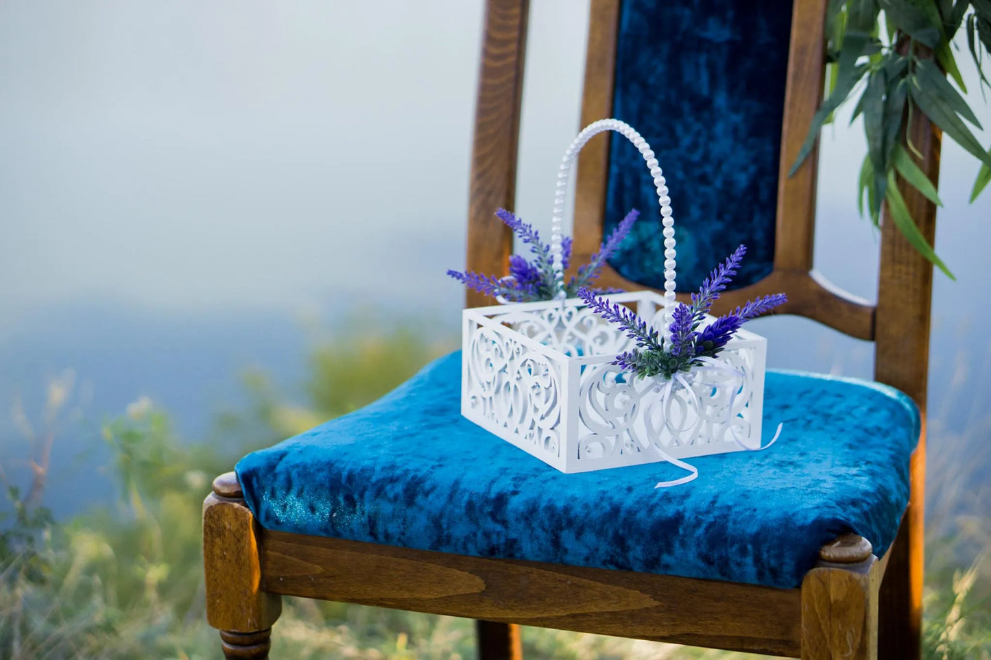 Charming Wooden Basket for Wedding with Lavender Accents
