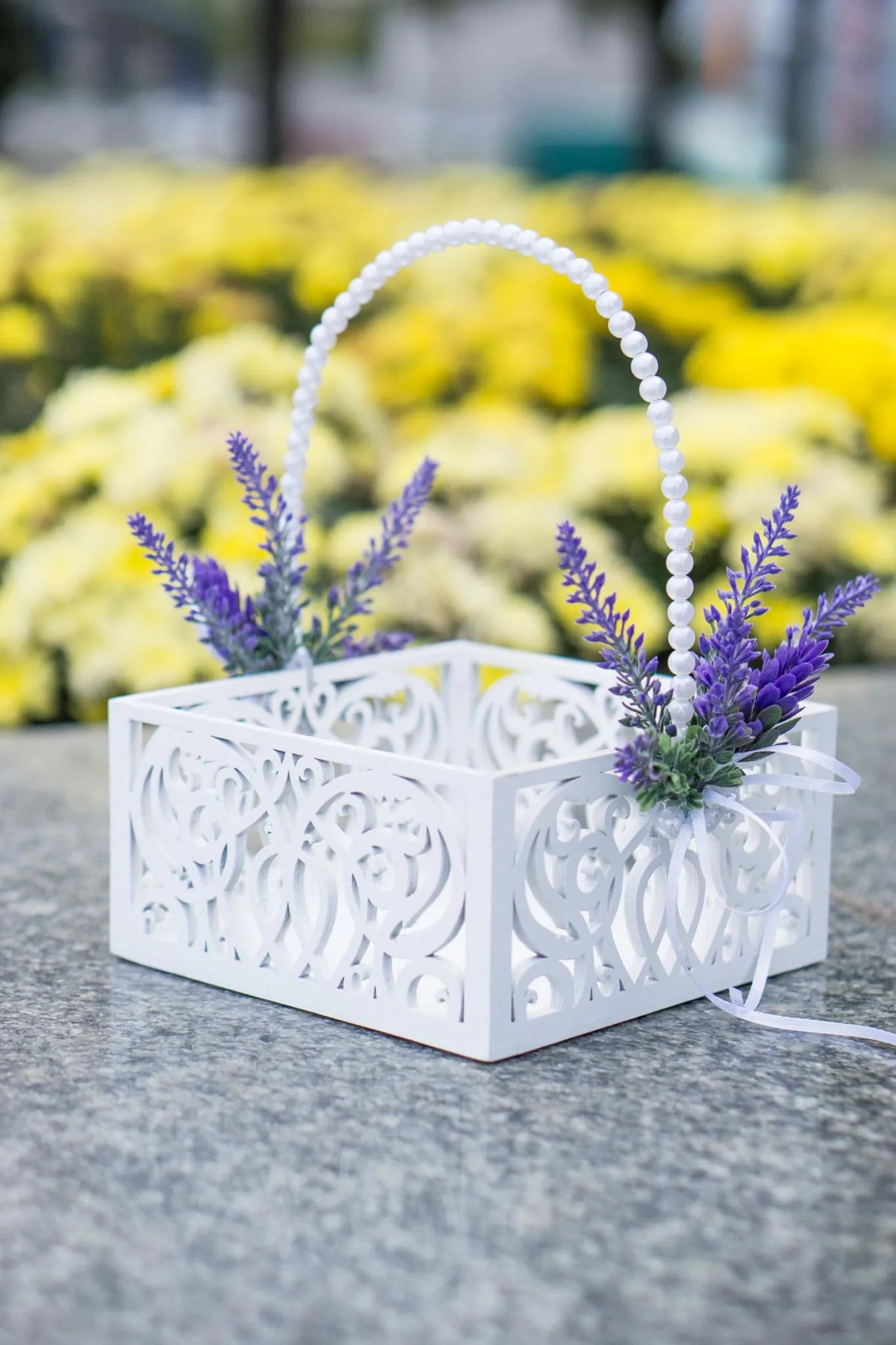 Vintage-inspired Flower Girl Basket with Lavender