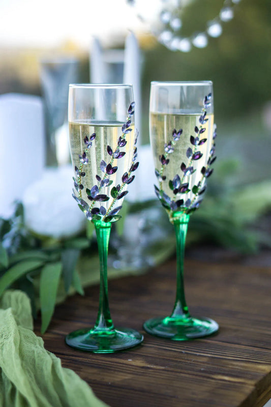 Lavender crystal flute glasses from the Wildflowers Collection