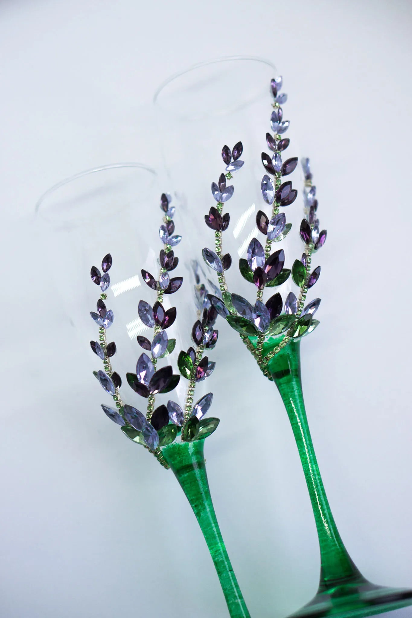 Lavender crystal champagne flutes for special occasions
