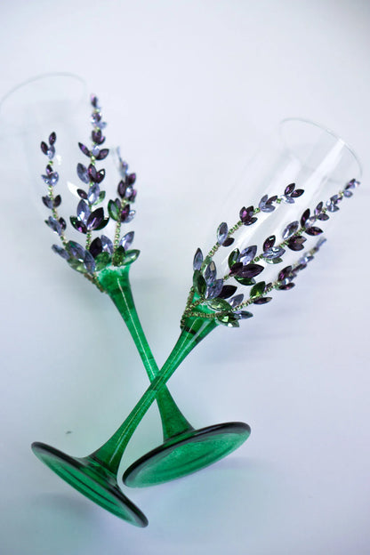 Sophisticated crystal and wildflower wedding toast glasses