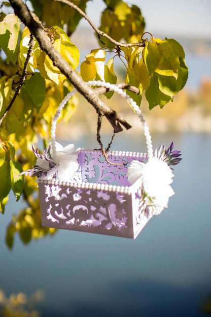 Vintage-inspired Lilac Flower Girl Basket