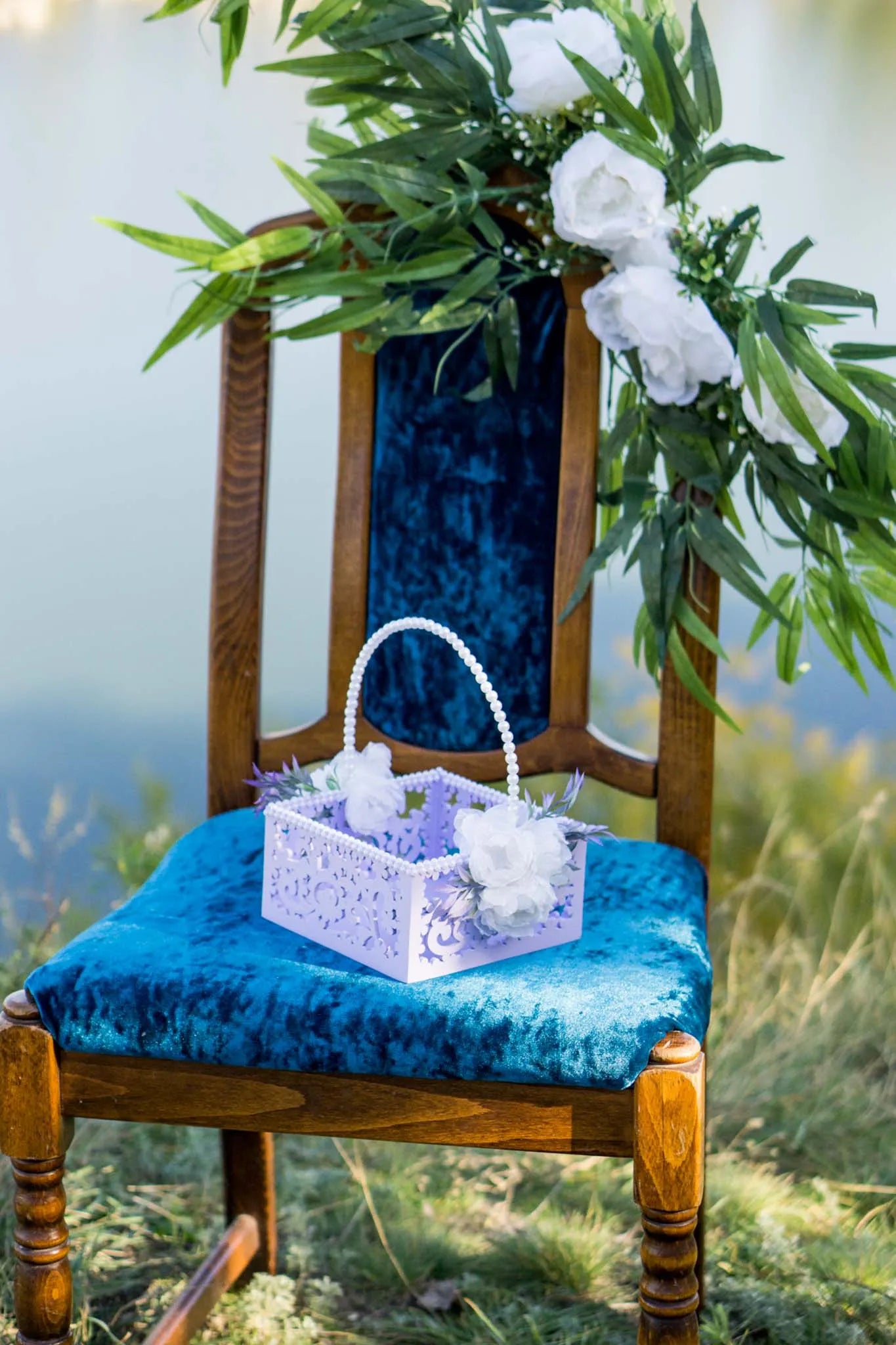 Adorable Flower Girl Basket with Handmade Lilac Flowers