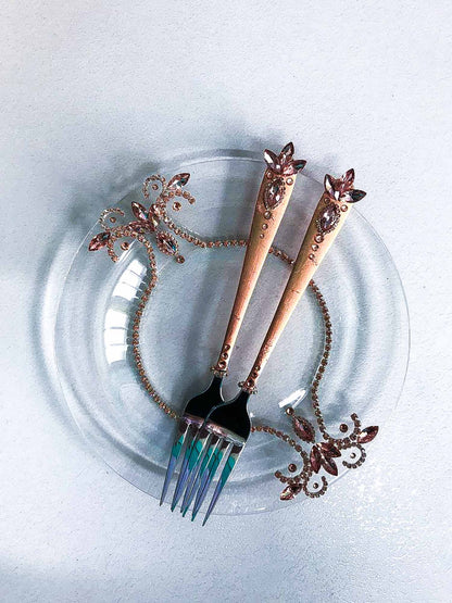 Elegant dessert plate with forks for wedding cake