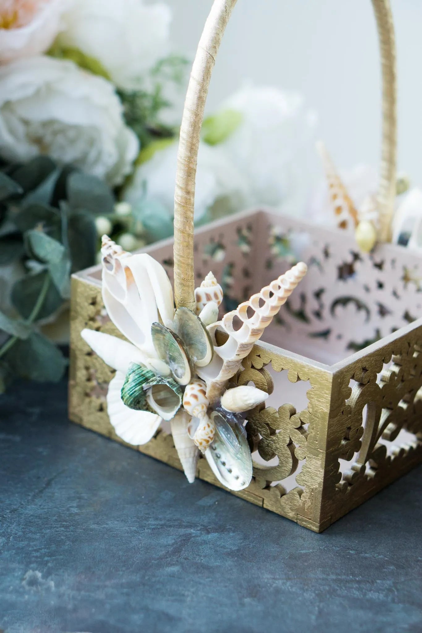 Handcrafted wooden flower girl basket