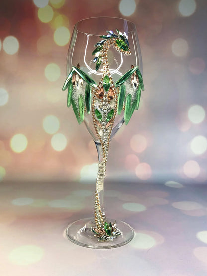Peridot Prestige: Dragon-Adorned Glass Elixir