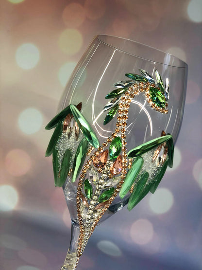 Peridot Prestige: Dragon-Adorned Glass Elixir