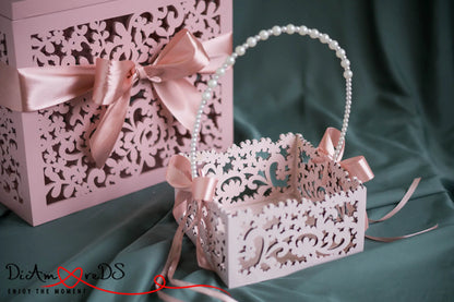 Vintage-inspired Pink Wedding Basket for Flower Girls