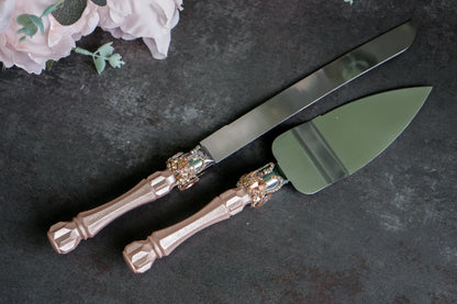 Elegant rose gold wedding custom cake serving set