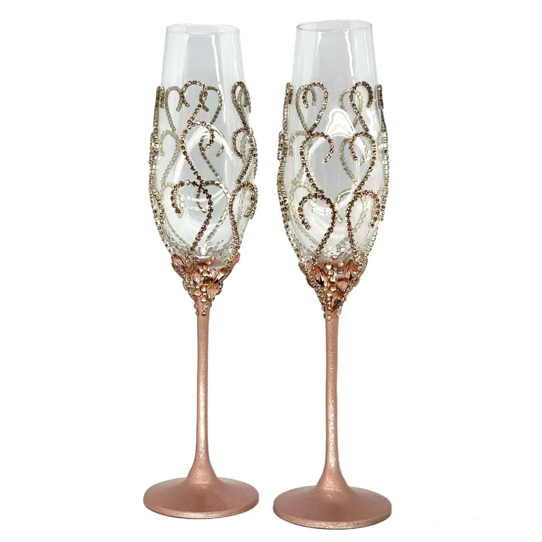 Customizable rose gold toasting flutes with engraving for memorable celebrations