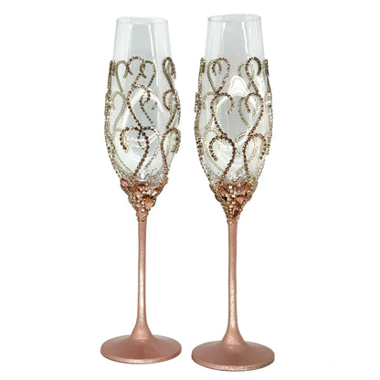 Customizable rose gold toasting flutes with engraving for memorable celebrations