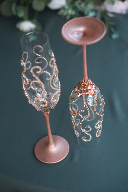 Bespoke wedding champagne glasses ideal for romantic and vintage-themed weddings