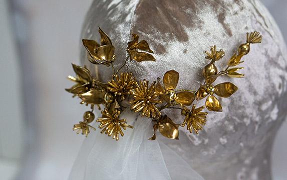 Glamorous set of golden clematis flower hair pins for the bride
