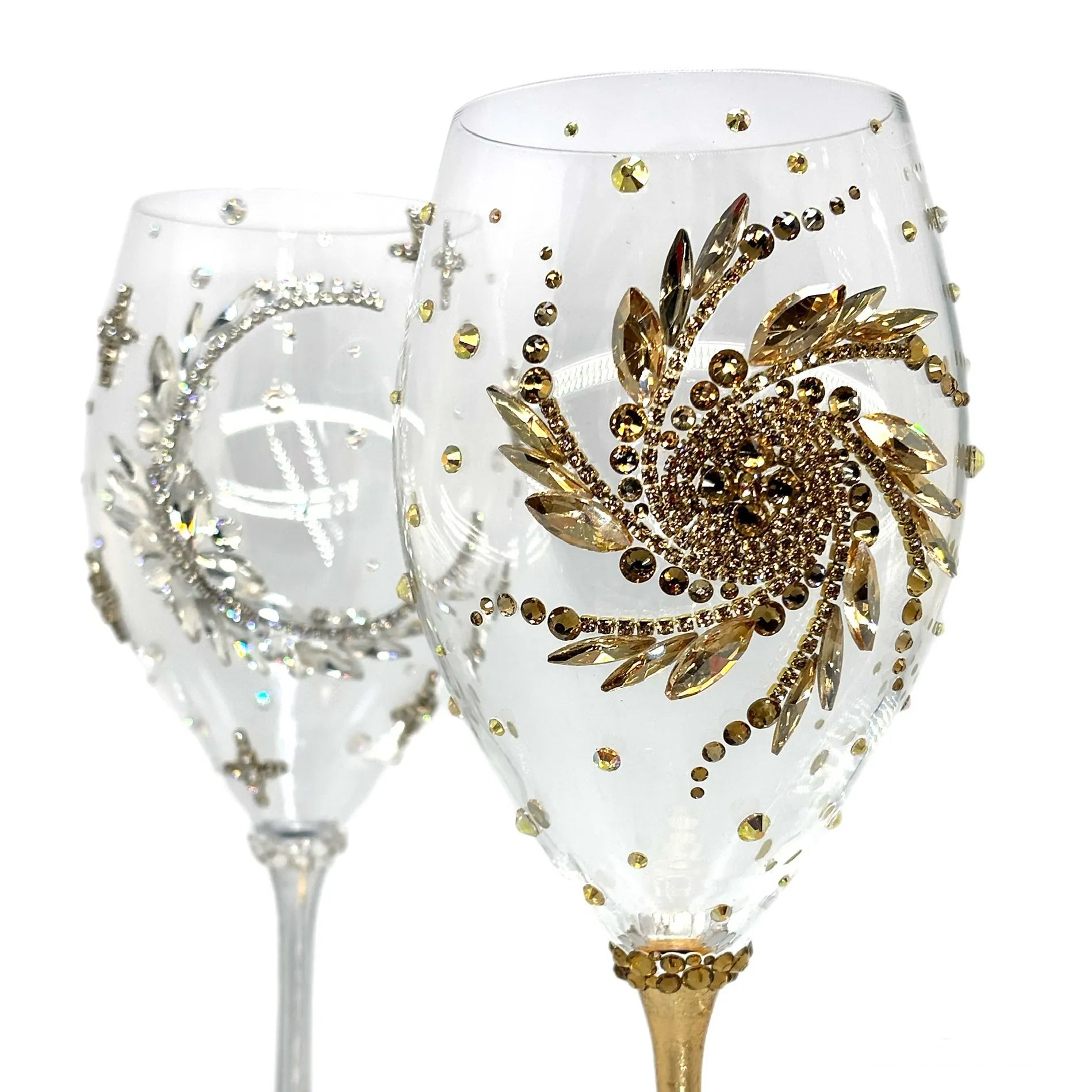 Elegant "Sun and Moon" wedding wine glasses with cosmic design