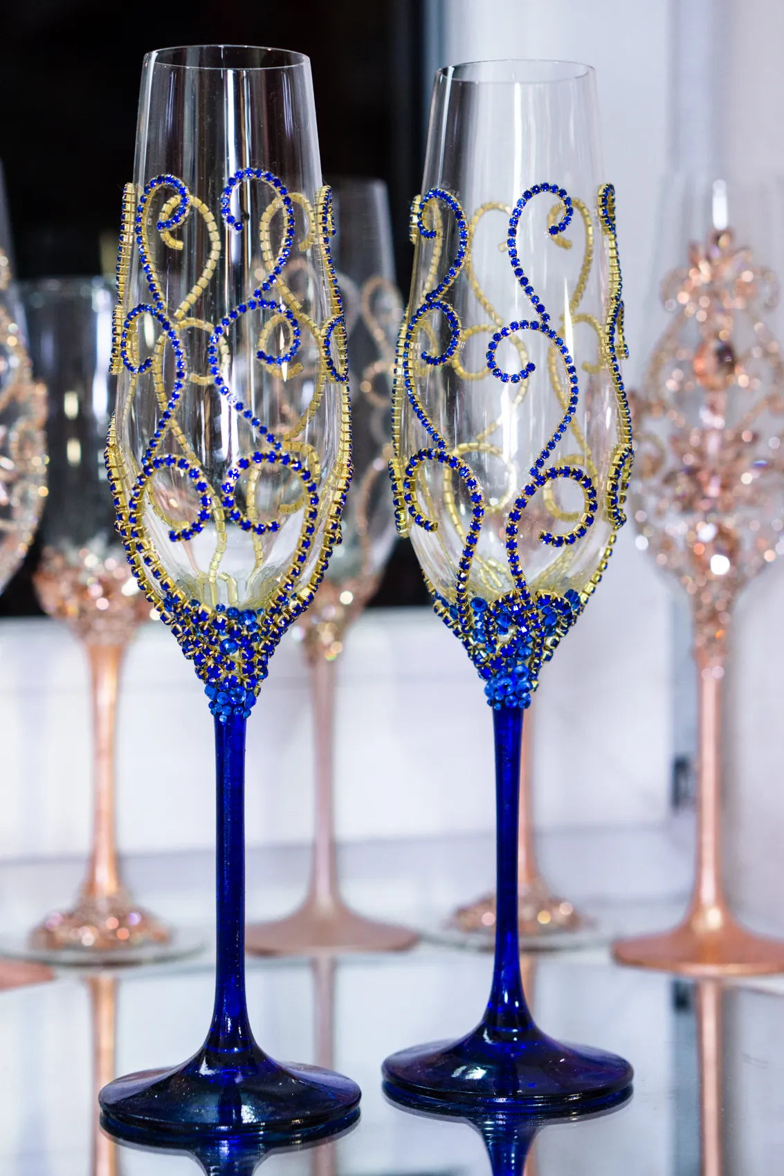 Bespoke champagne flutes with custom engraving for lasting memories.