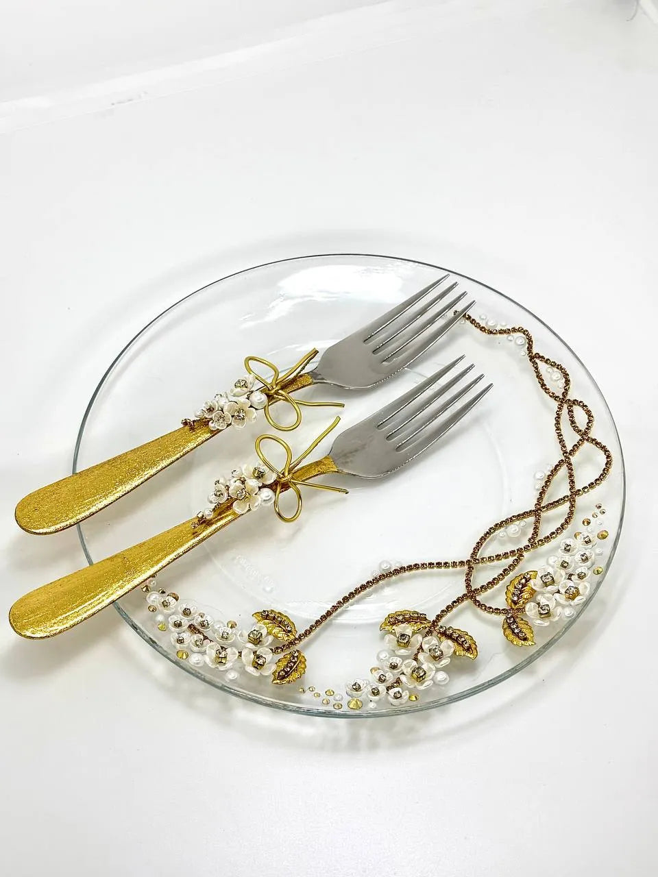 Sophisticated Wedding Cake Plate and Forks, part of the Gold Serving Set by 'Vintage Flowers'