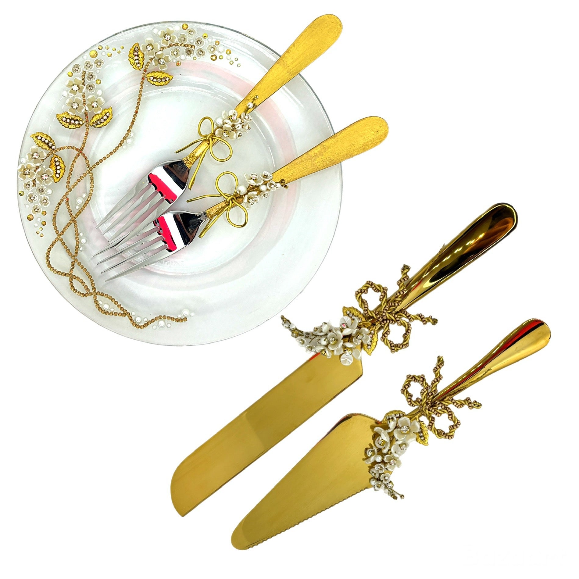 Classic Romance wedding cake knife, server, and plate set 