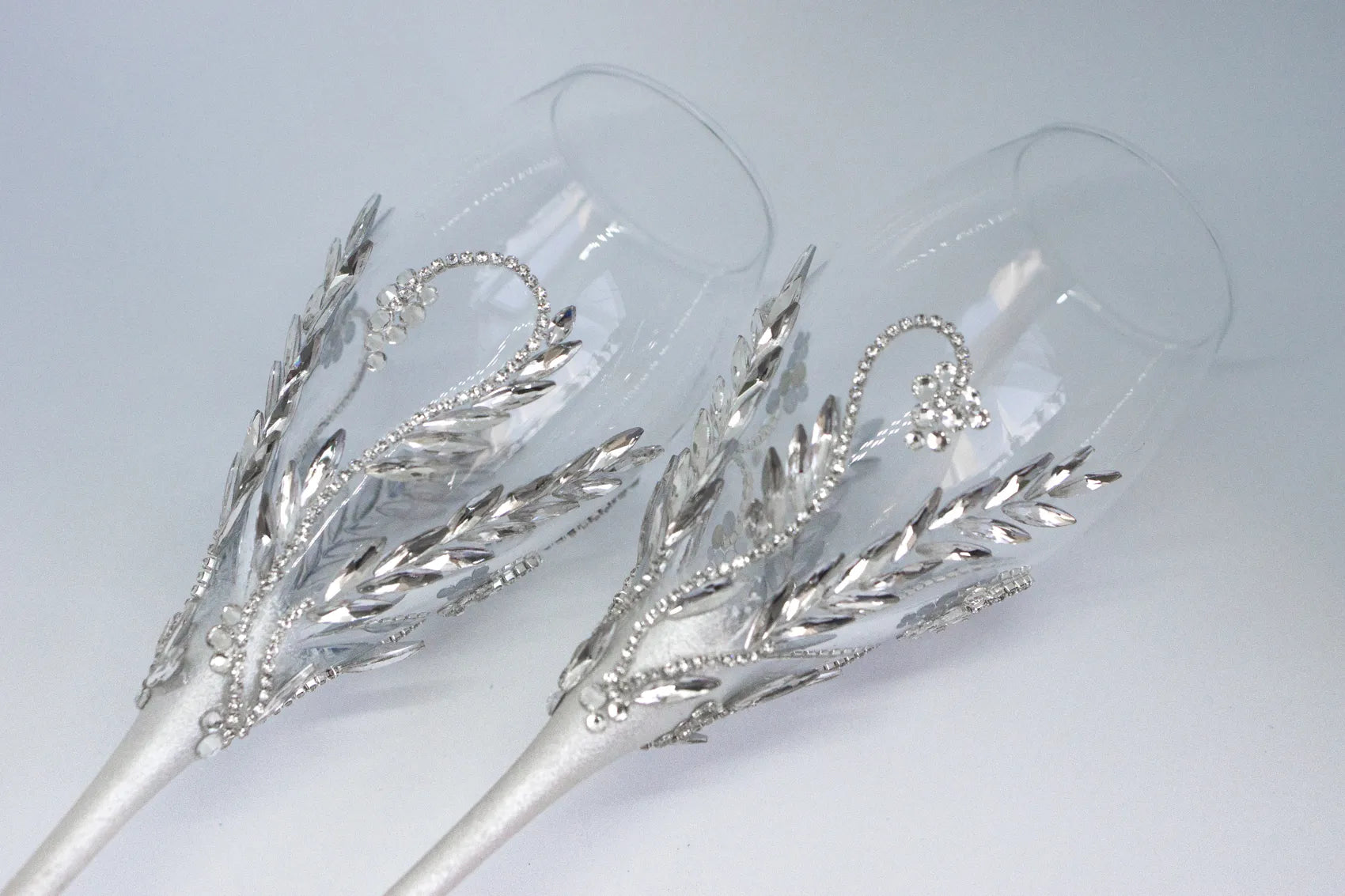 Elegant silver-tone wedding toasting glasses