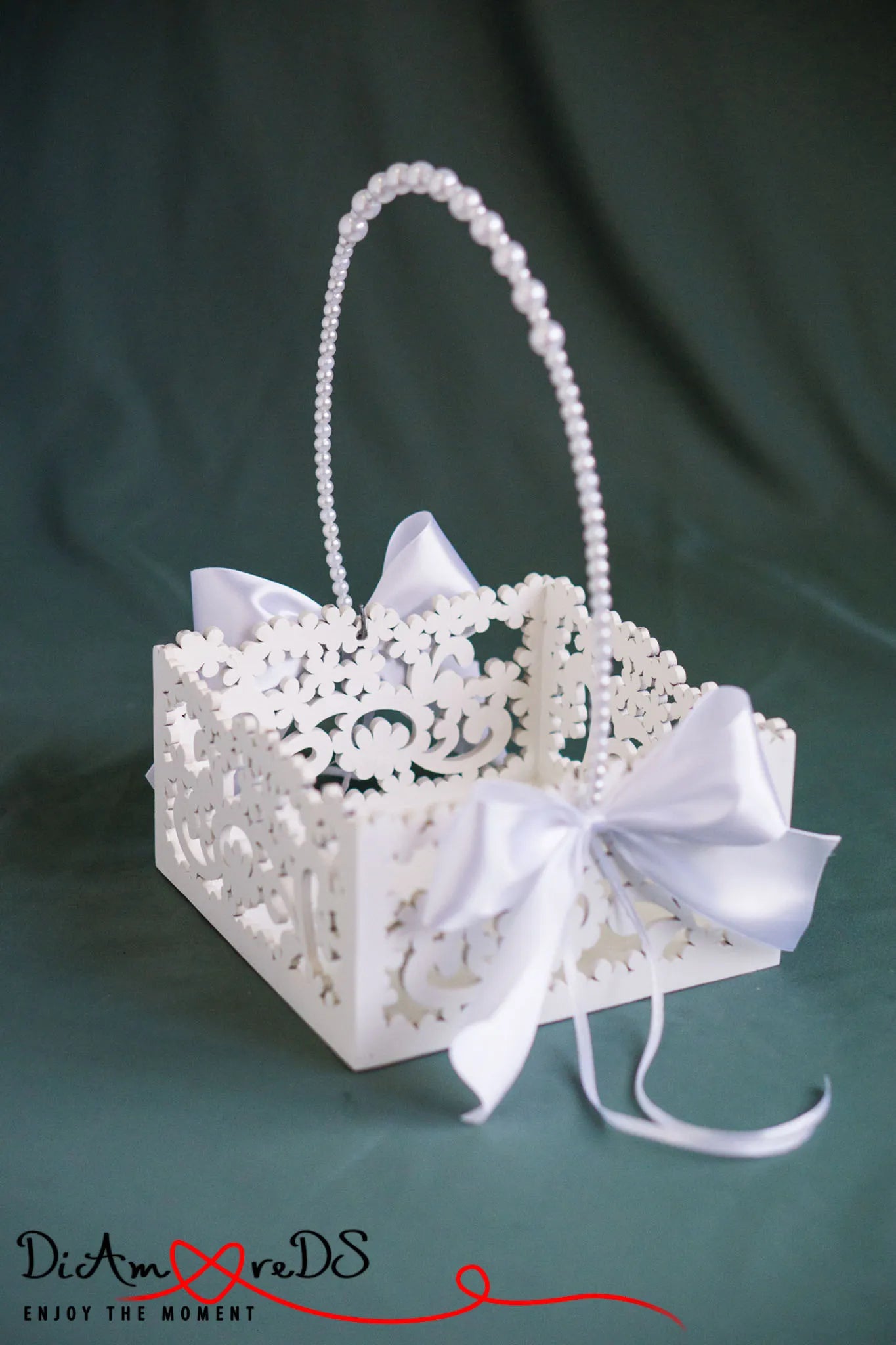 Elegant White Flower Girl Basket