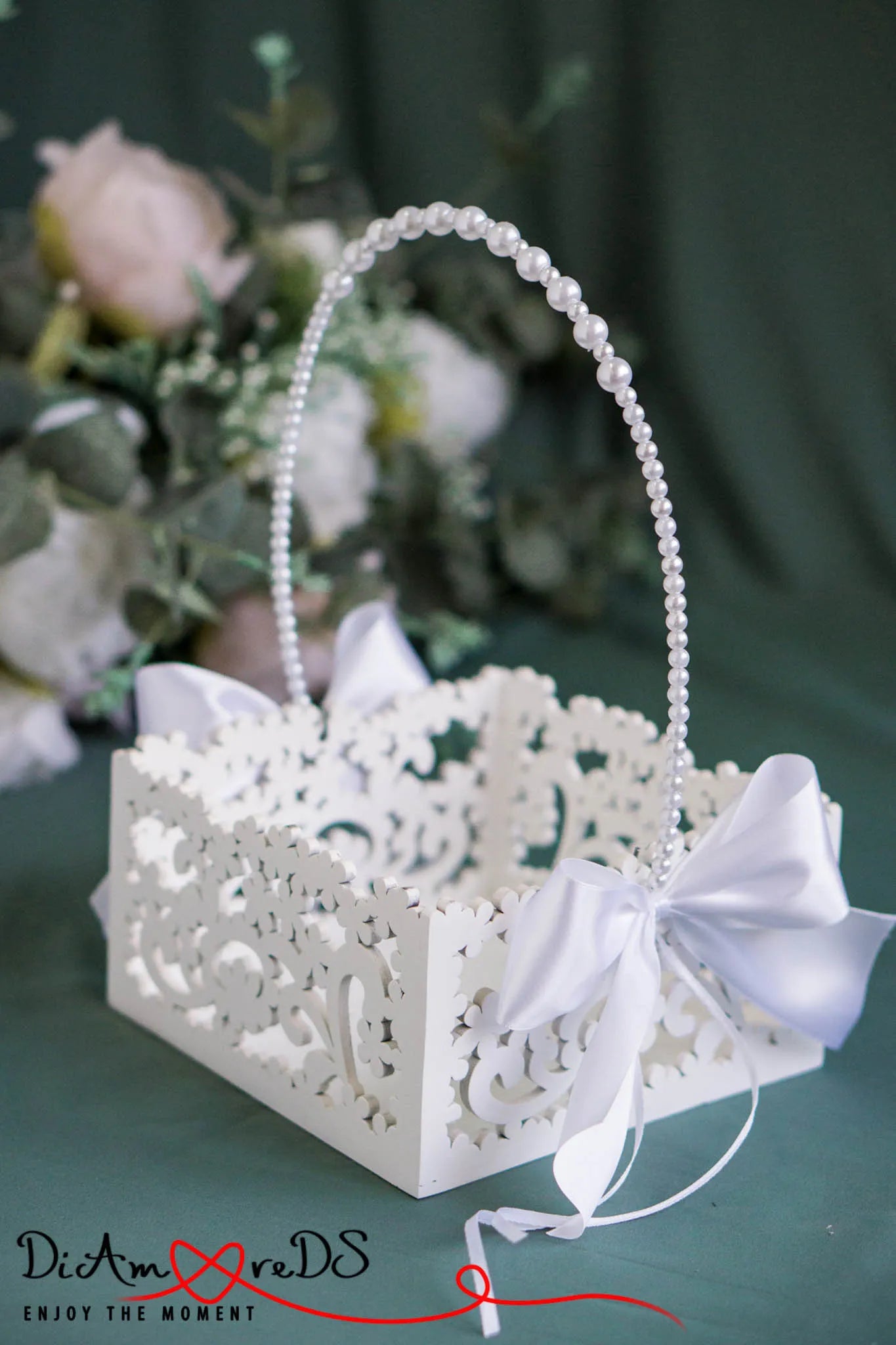 Adorable White Bow Flower Girl Basket