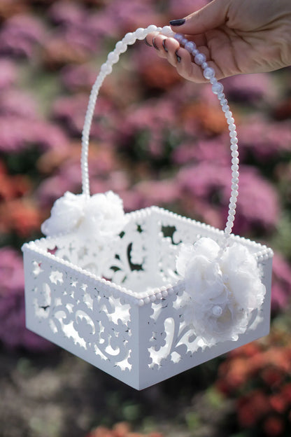 Delicate Flower Girl Basket in White