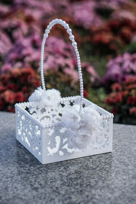Elegant White Flower Girl Basket