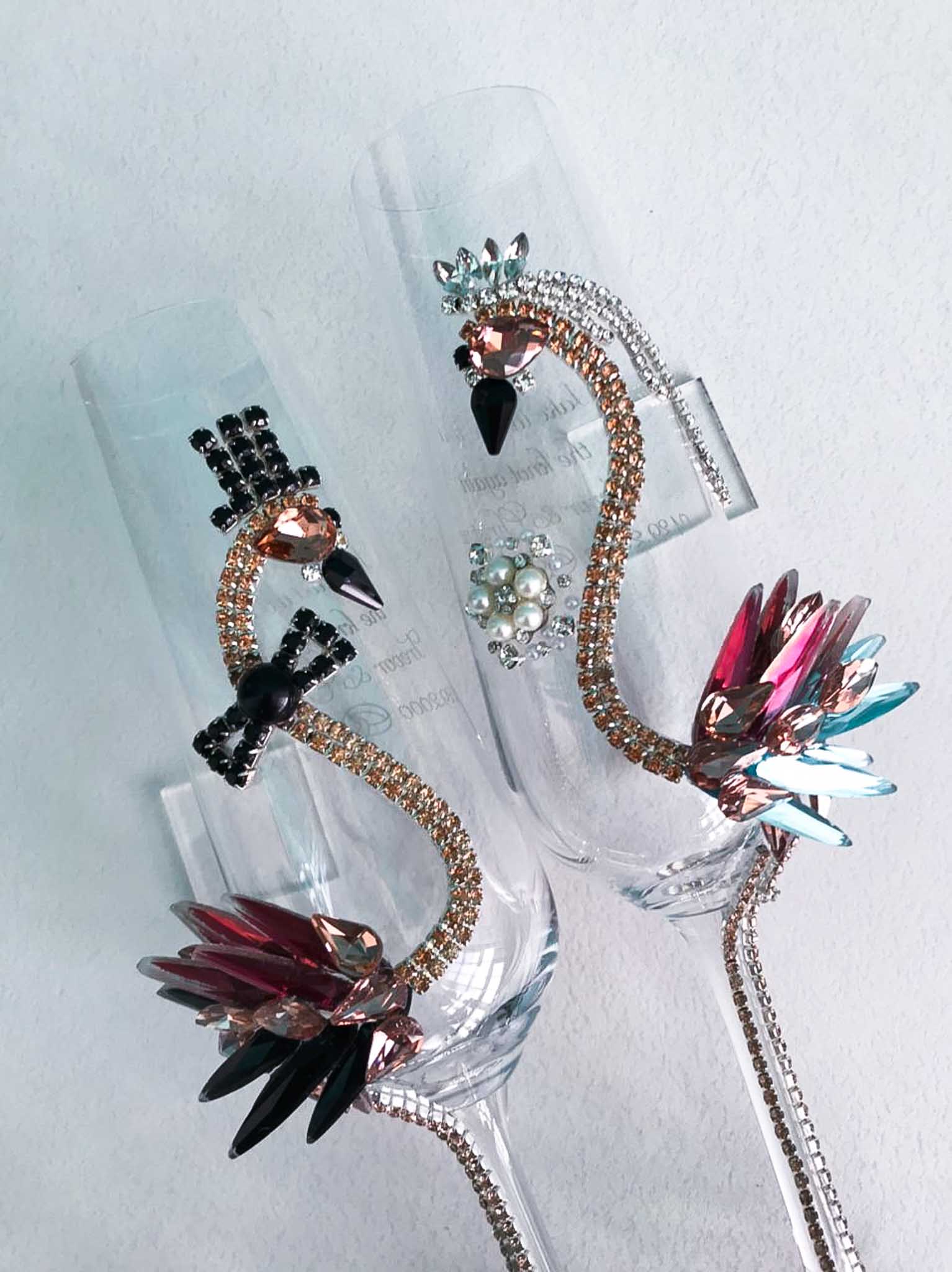 Flamingo adorned toast flutes 