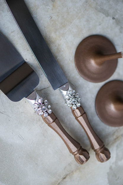 Artisanal chocolate and silver wedding glassware