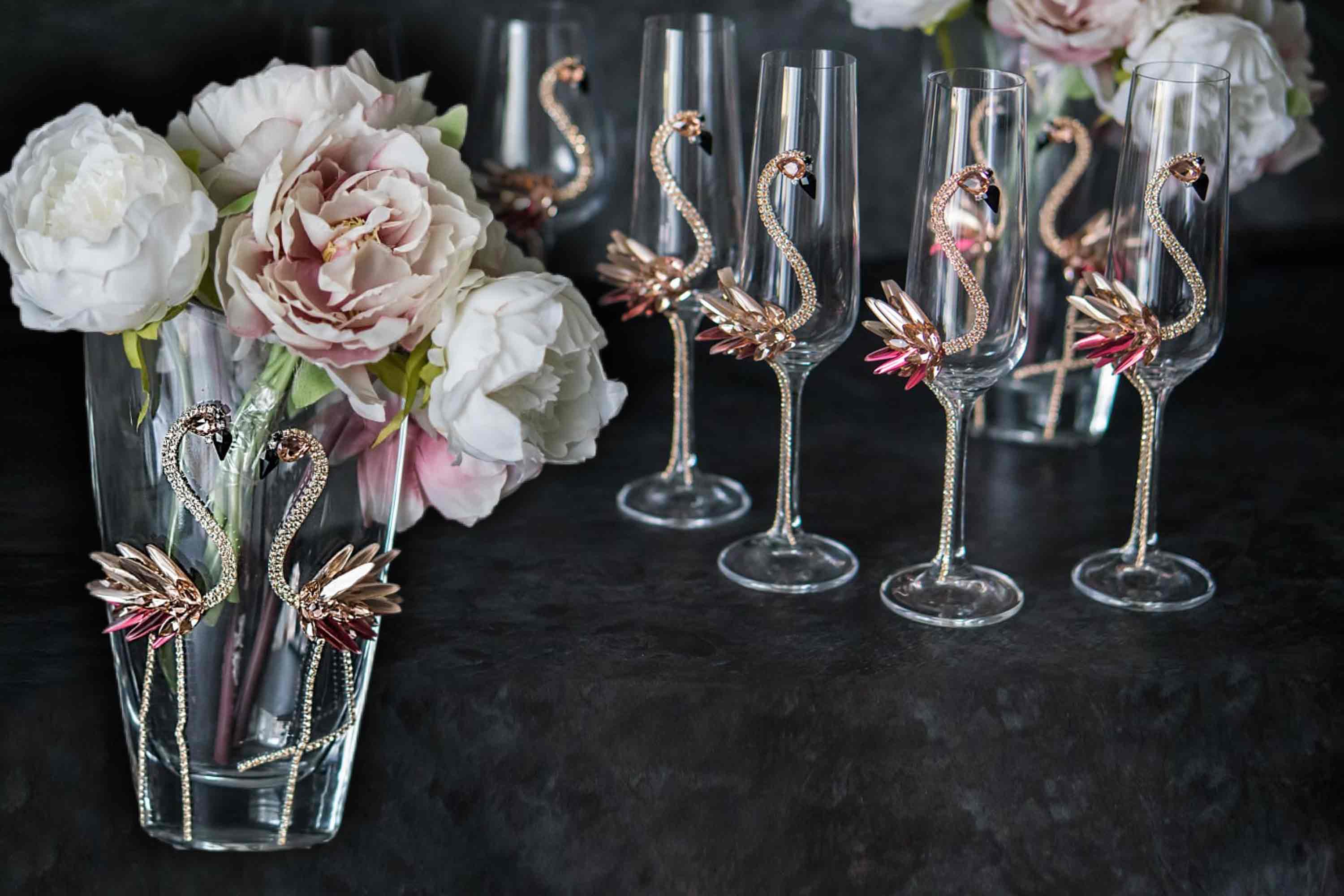 Explore our unique glassware and gifts, featuring everything from engraved flamingo wine glasses to crystal dragon champagne sets, perfect for personal use or as thoughtful presents.