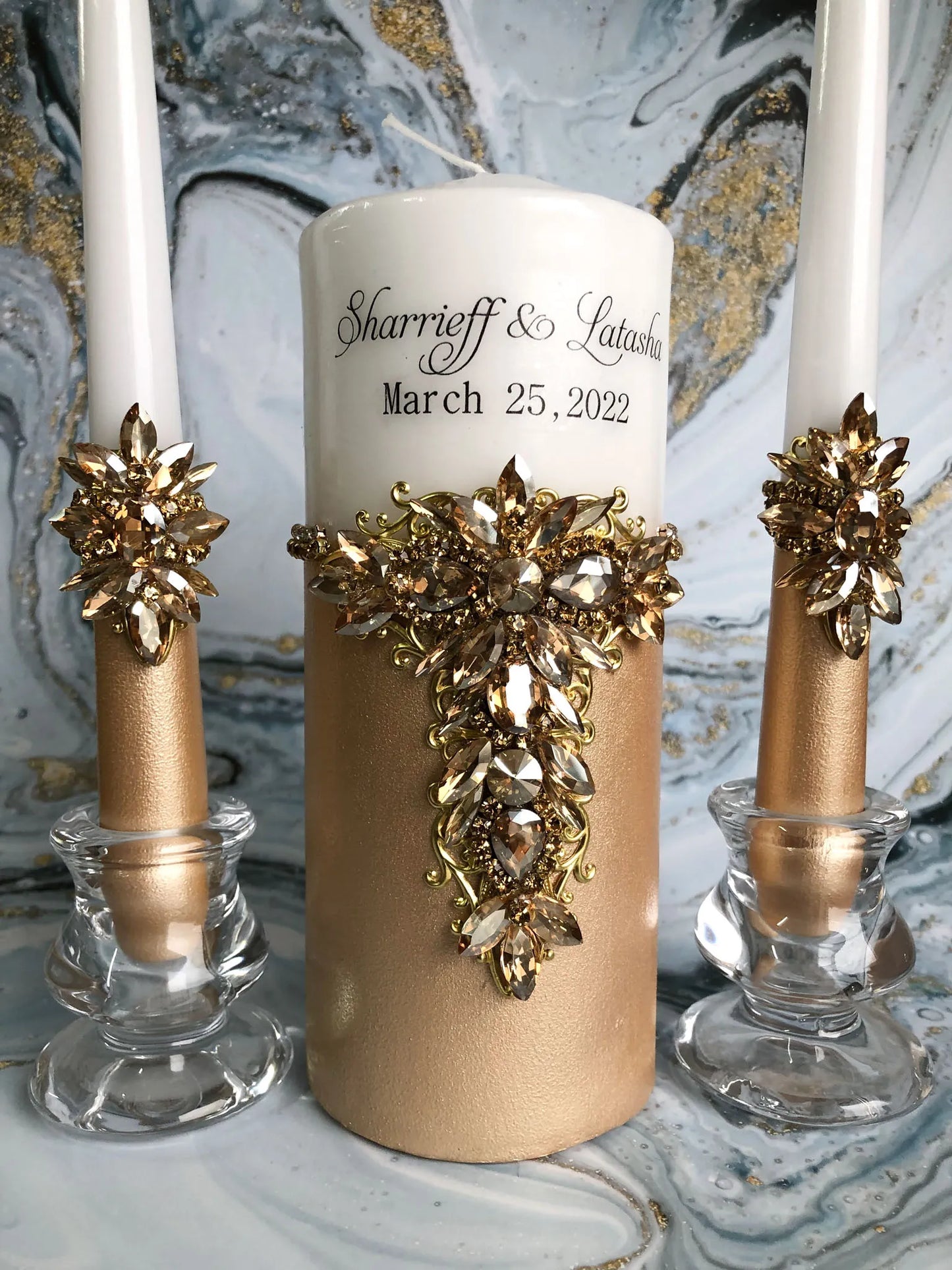 Personalized Unity Candles Set with Names and Date - Gloria Collection