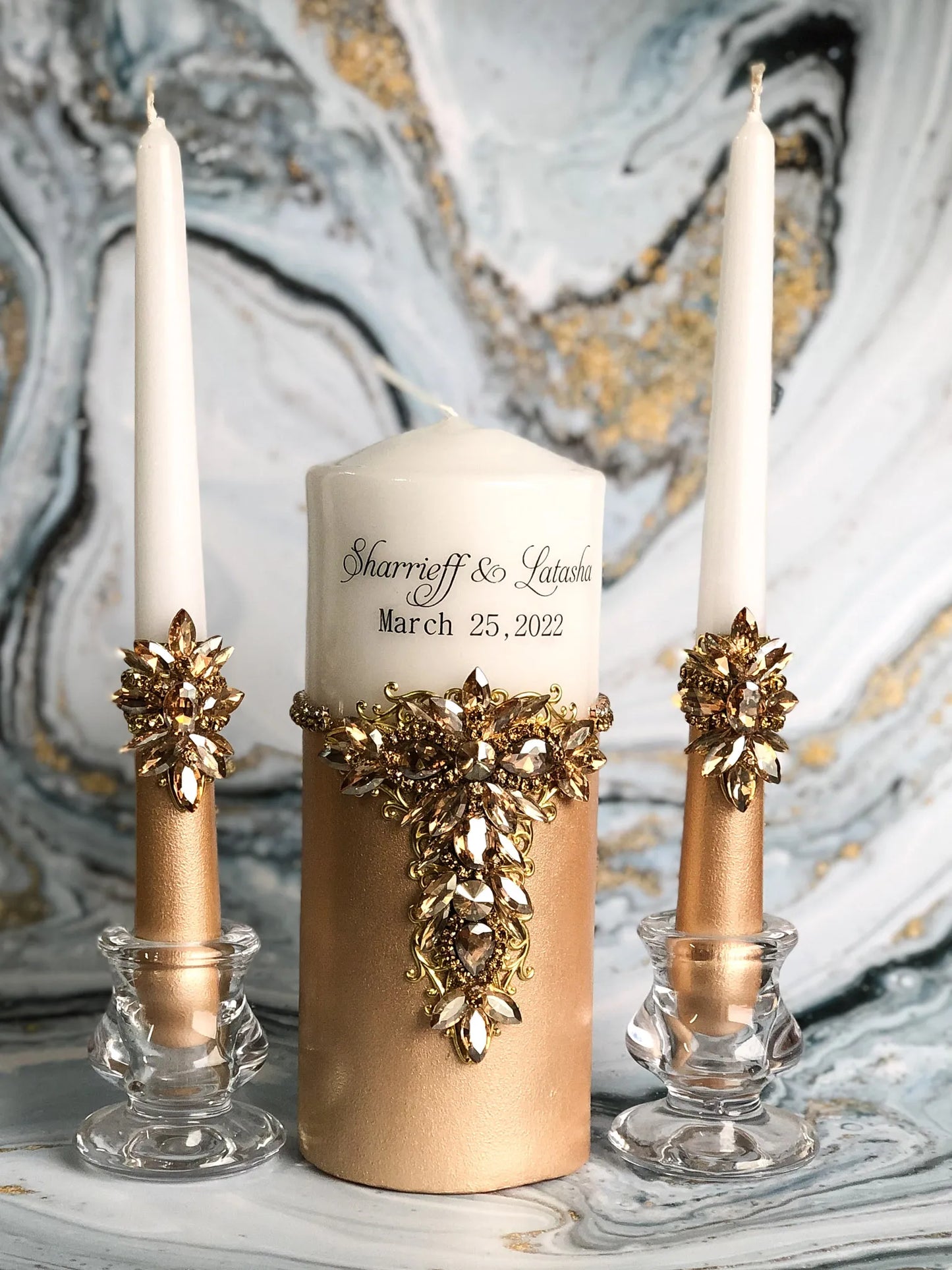 Personalized Unity Candles Set with Names and Date - Gloria Collection