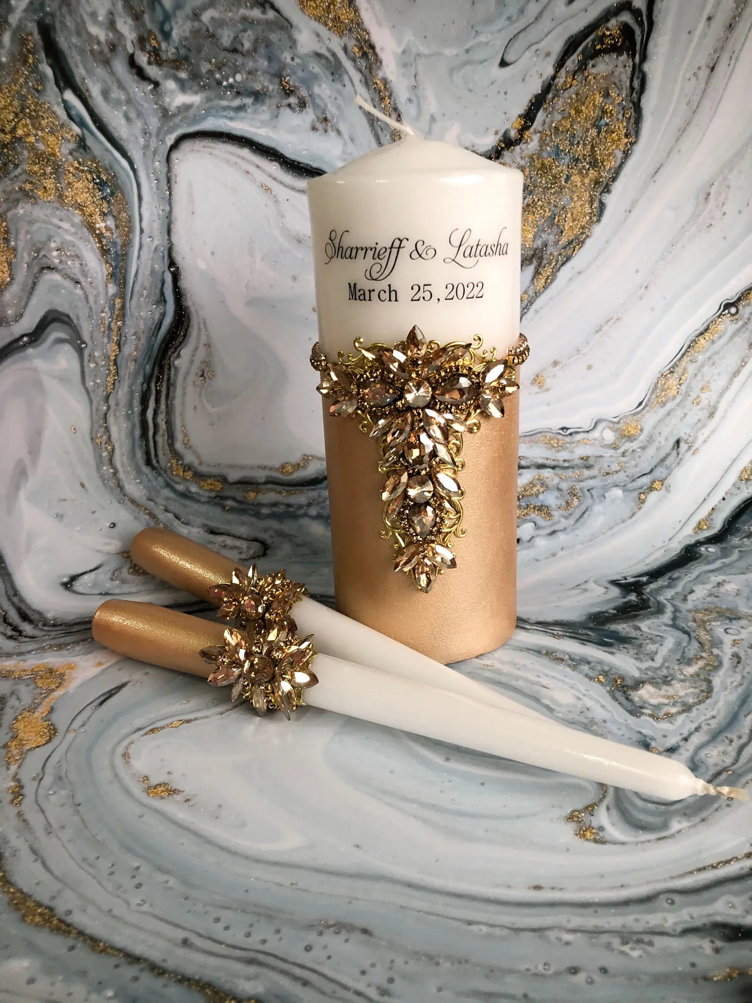 Names and date unity candle set for weddings