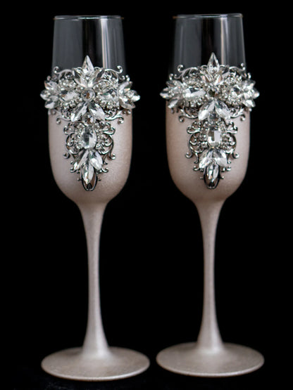 Ivory Elegance Crystal Champagne Flutes - Gloria Collection