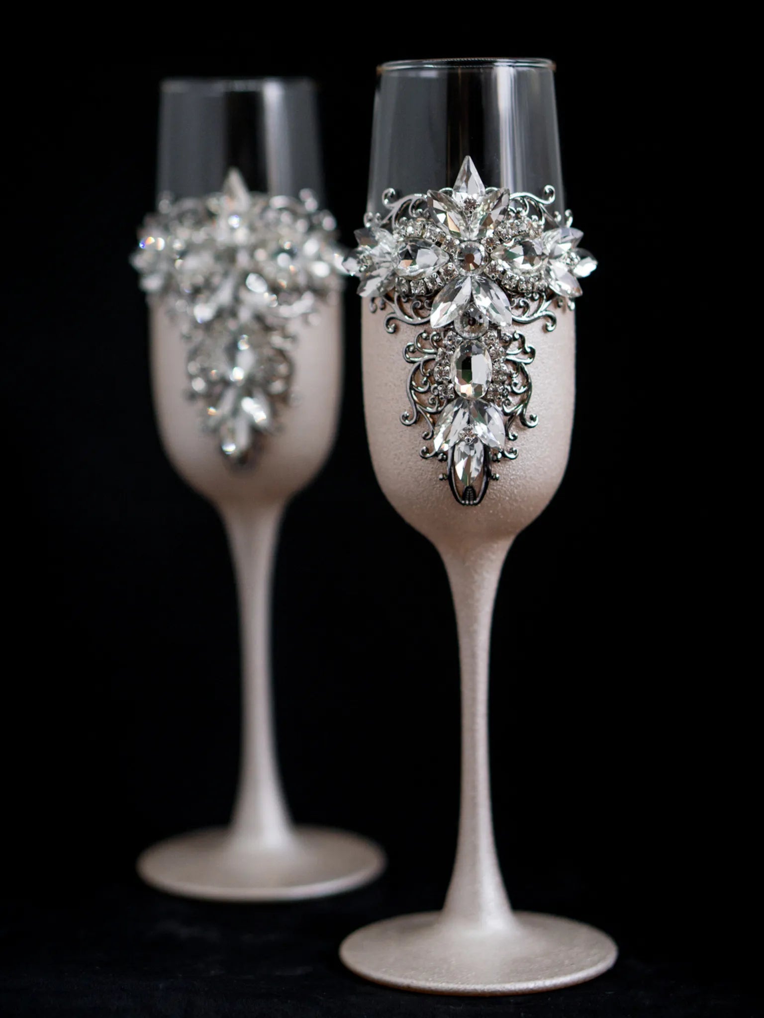 Unique ivory and silver crystal flutes
