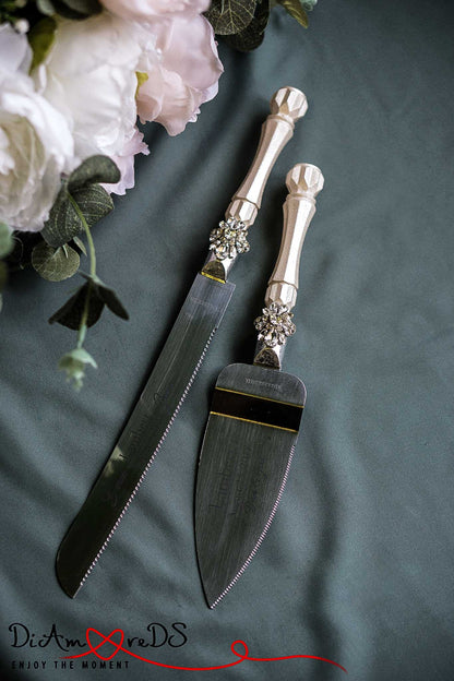 Timeless ivory wedding utensils with crystals