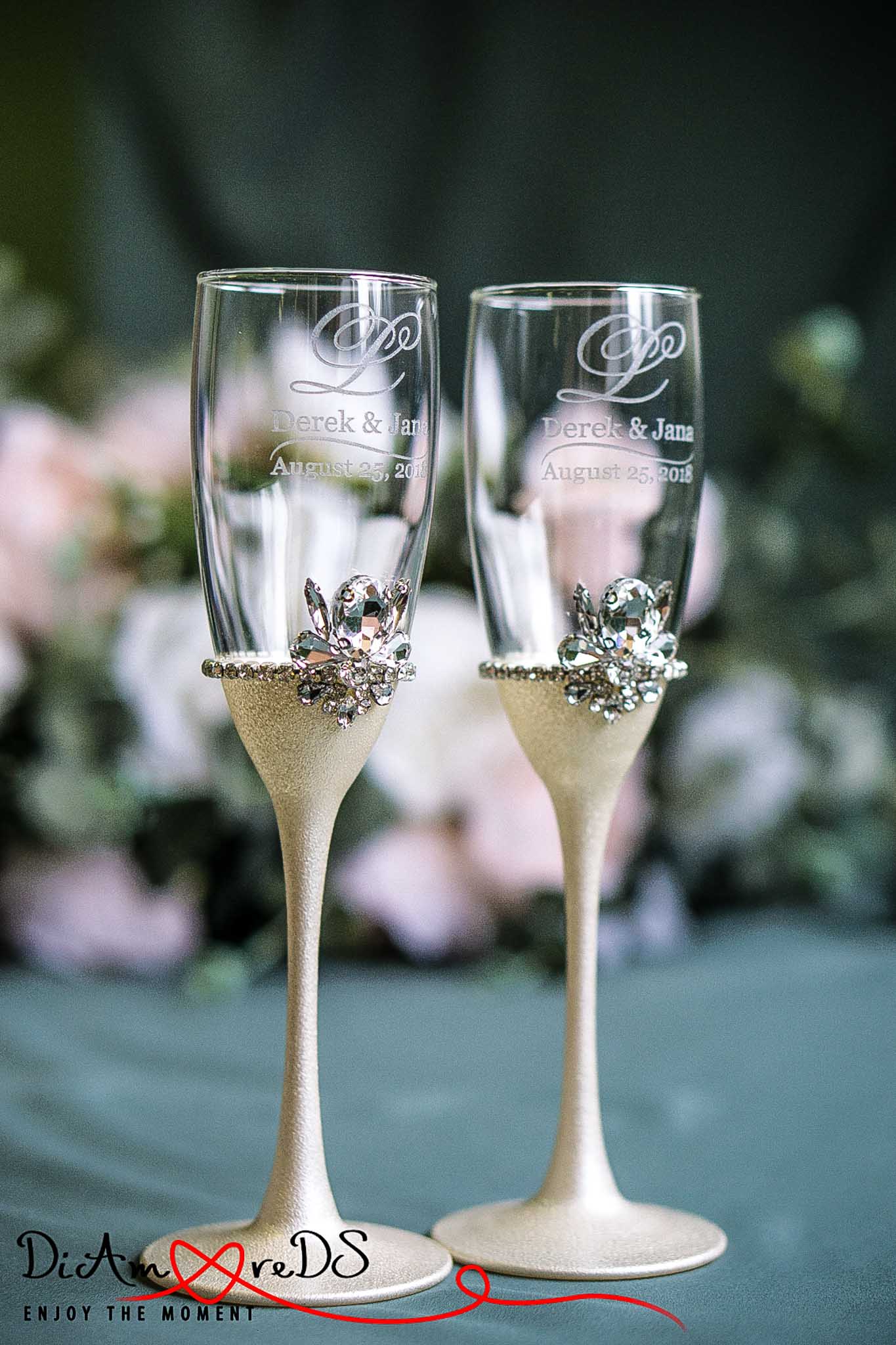 Ivory wedding toast glasses