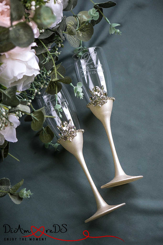 Personalized ivory wedding flutes
