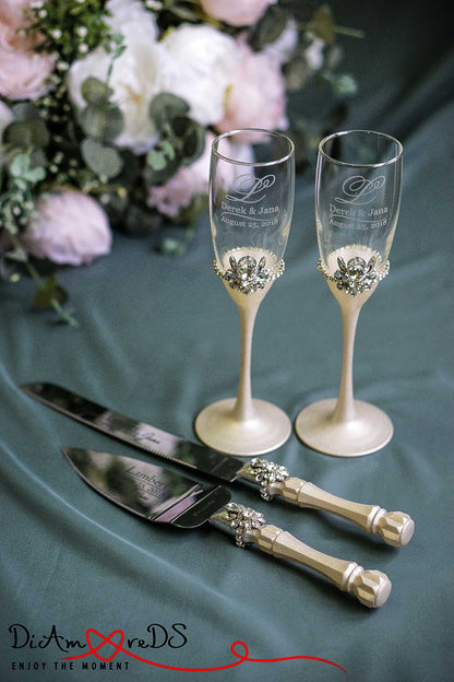 Engraved ivory champagne flutes