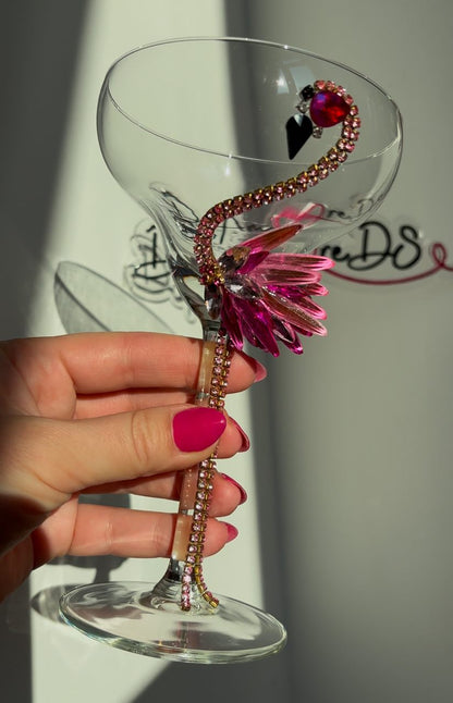 Flamingo Martini Glass with Pink Bling - Perfect Cocktail Glass Gift for Flamingo Lovers