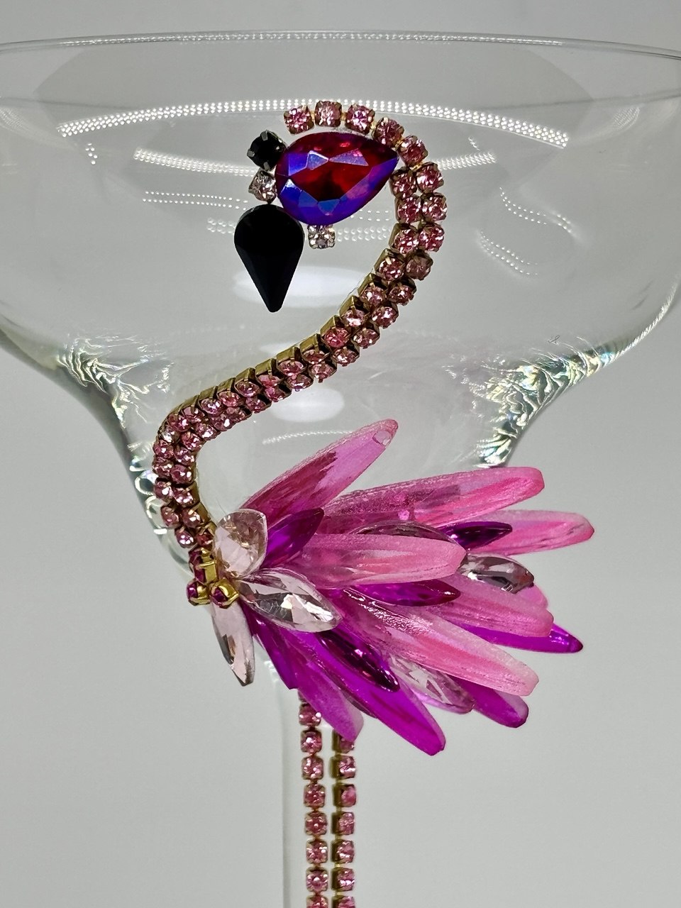 Flamingo Martini Glass with Pink Bling - Perfect Cocktail Glass Gift for Flamingo Lovers