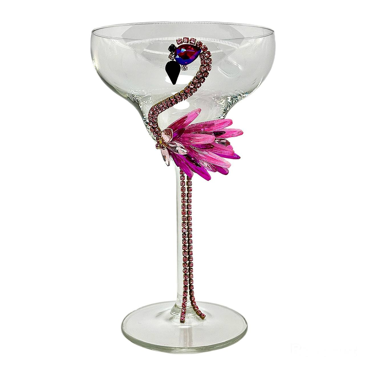 Flamingo Martini Glass with Pink Bling - Perfect Cocktail Glass Gift for Flamingo Lovers