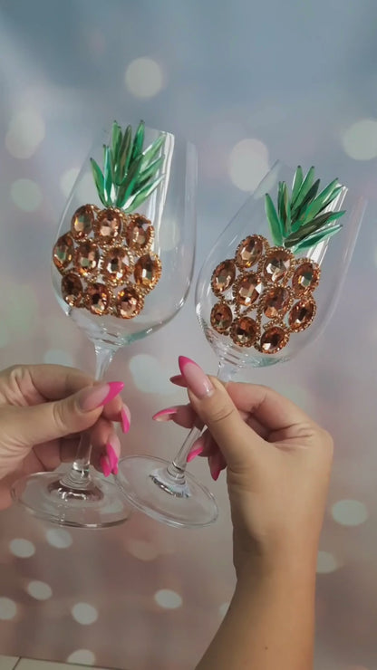 Tropical Elegance Rose Gold Pineapple Wine Glasses