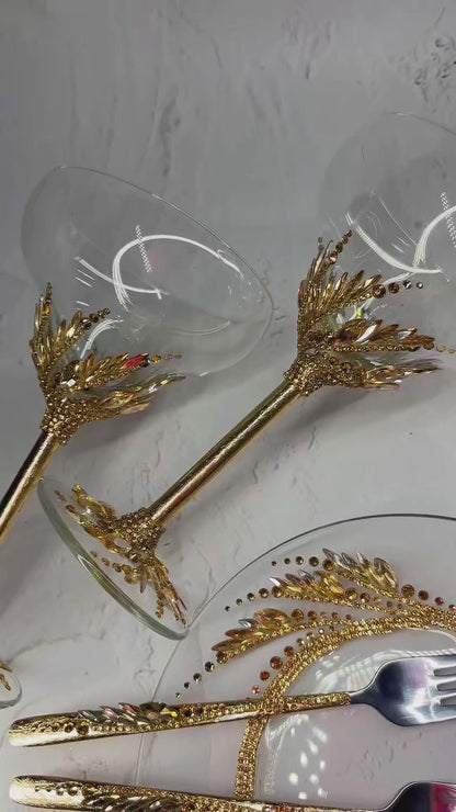 Wedding Plates Set and Cake Knife & Server by collection "Golden Hypnosis"