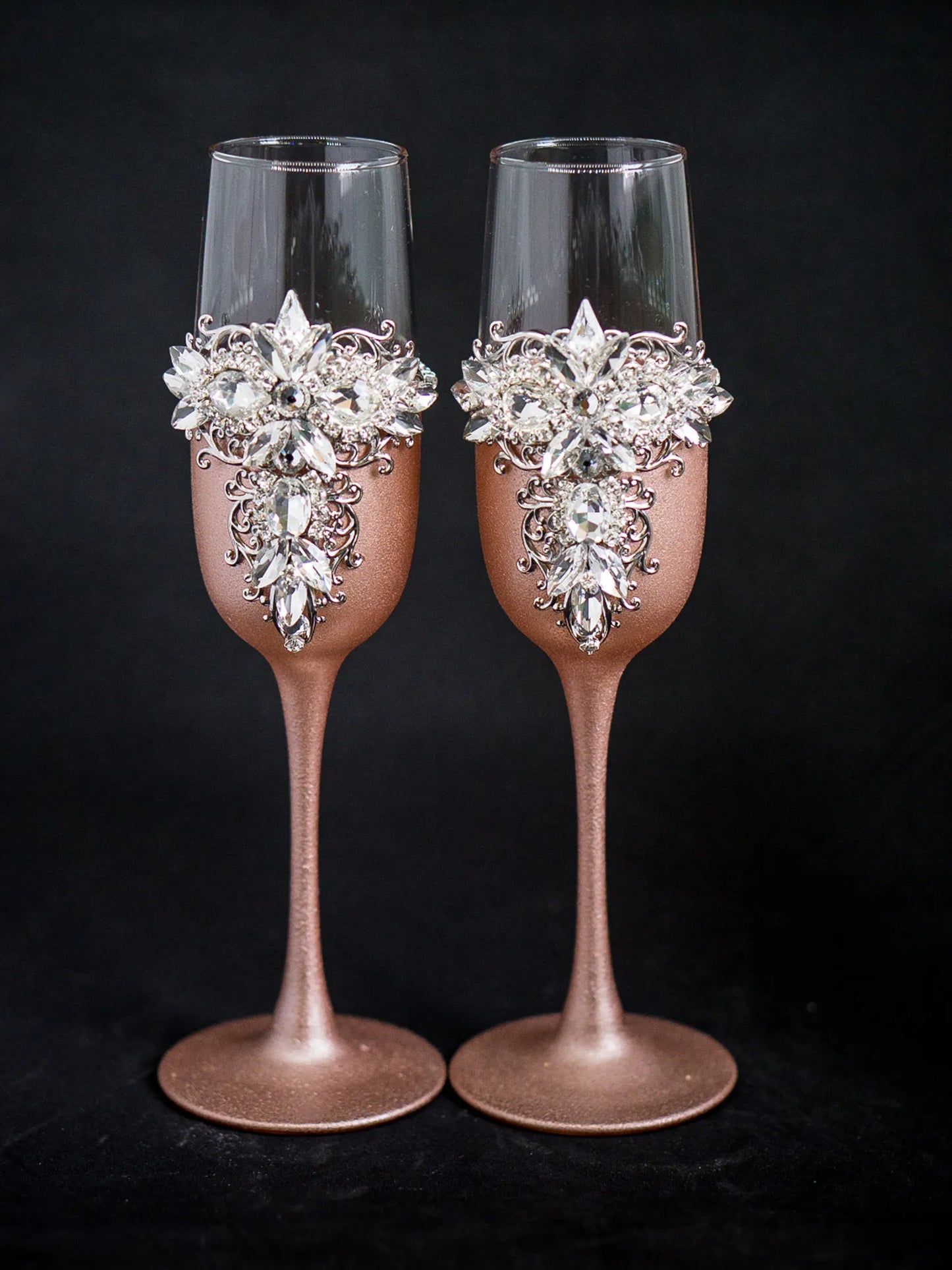 Personalized Silver and Rose Gold Wedding Champagne Flutes - Gloria Collection