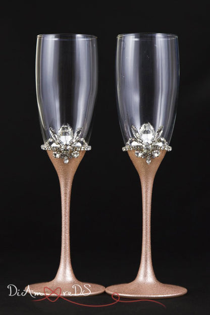 Elegant rose gold and silver toasting flutes