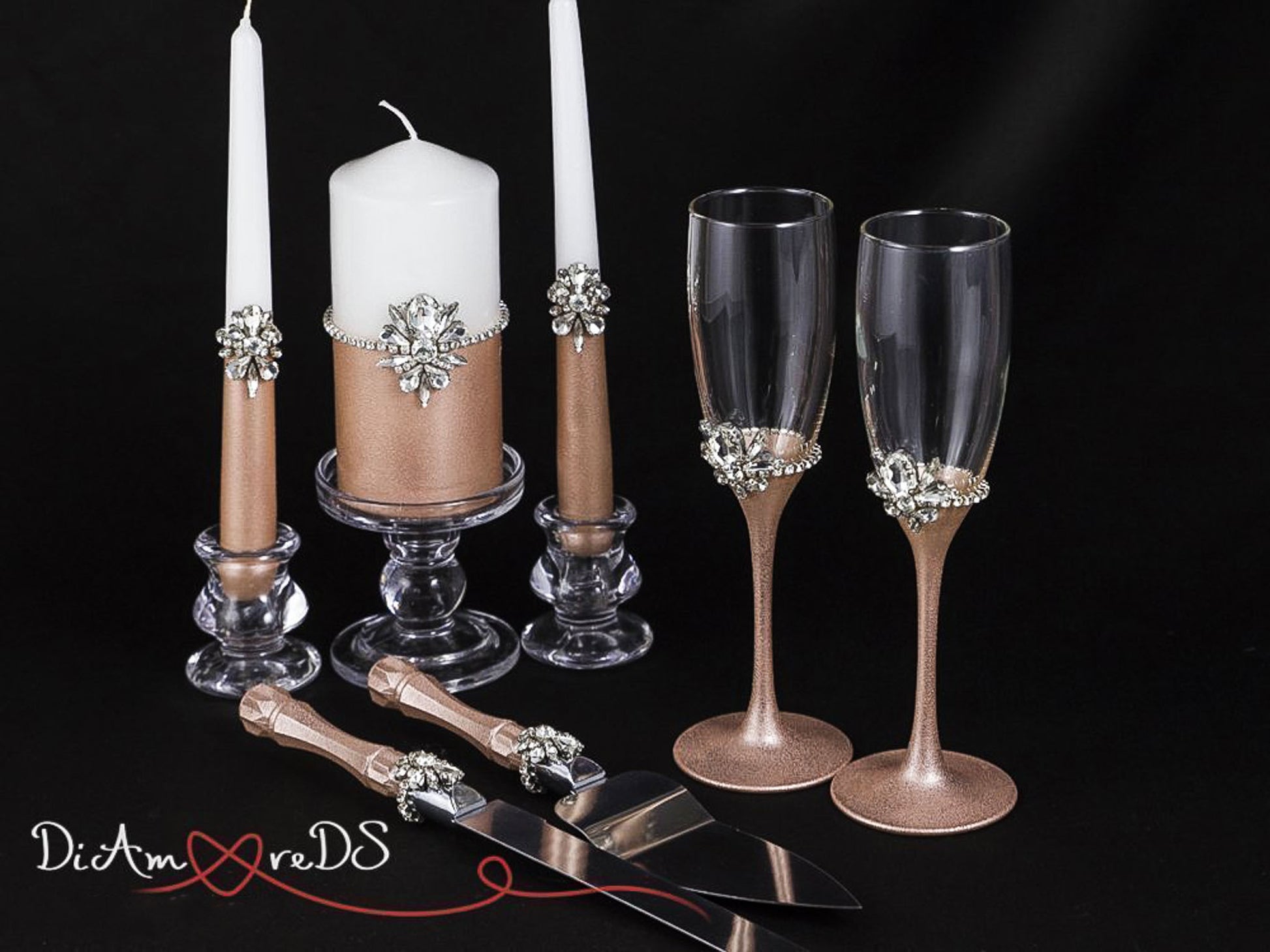 Rose Gold Amanda Candle Set, perfect for harmonious wedding decor.