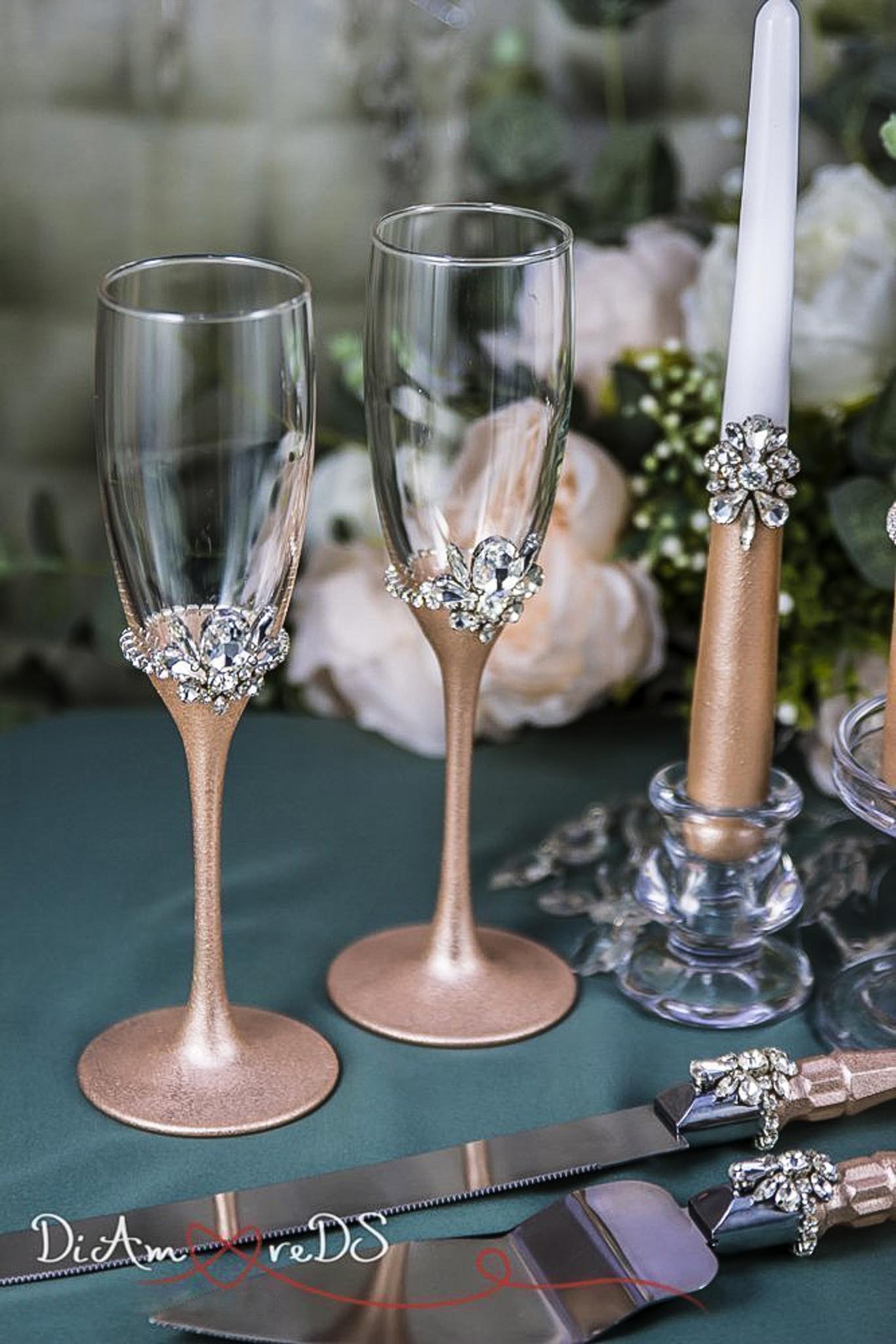 Bride and groom celebration champagne flutes